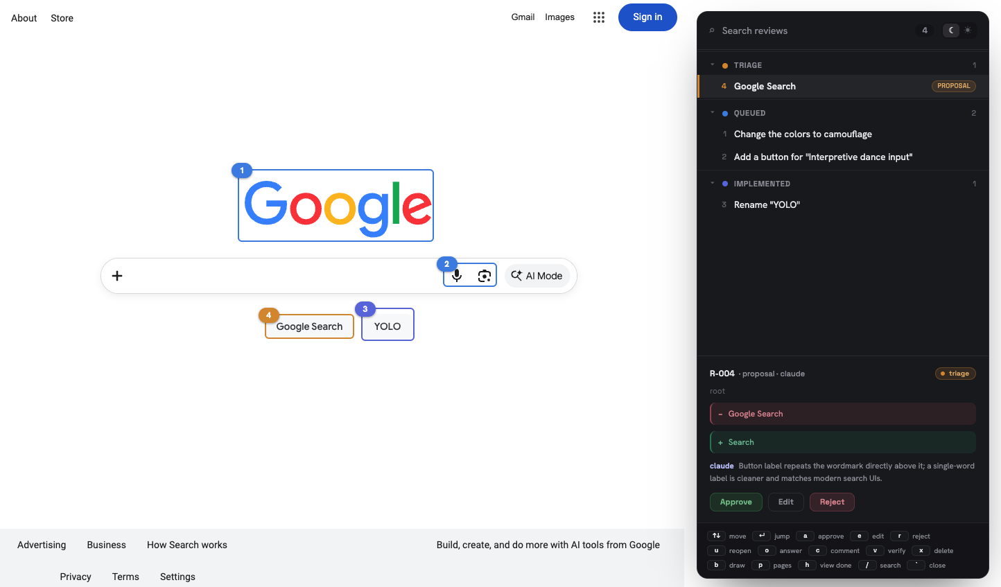 Site Redliner screenshot 2 — Agent proposal — inline diff, approve or reject